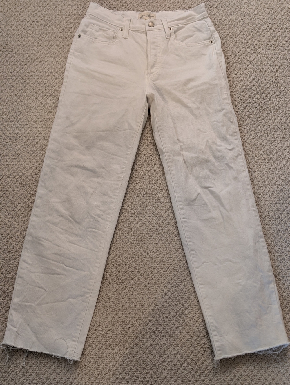 Cream High-Rise Straight Leg Jeans, Size 4S